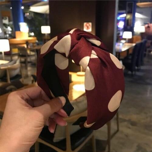 Fashion boutique hair accessories womens polka dot headband wide side middle knot knots sweet wash hair band Wild headwear girl