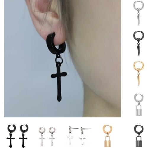 Fashion Mens Stainless Steel Cross Pendant Cartilage Drop Dangle Earrings Punk Jewelry for Cool Women Girl Friendship Gifts