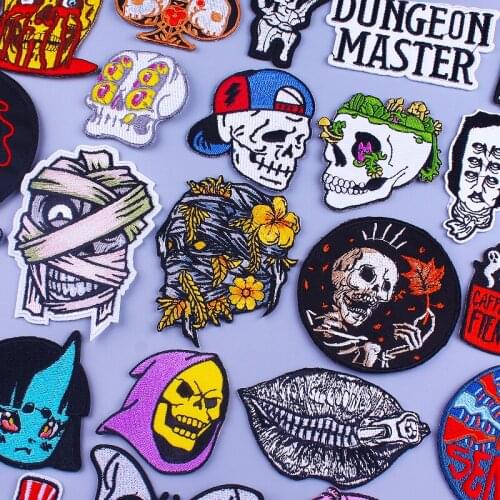 Skull Punk Patch Embroidered Patches For Clothing DIY Skeleton Patch Iron On Patches On Clothes Jacket Stripes Clorhing stickers