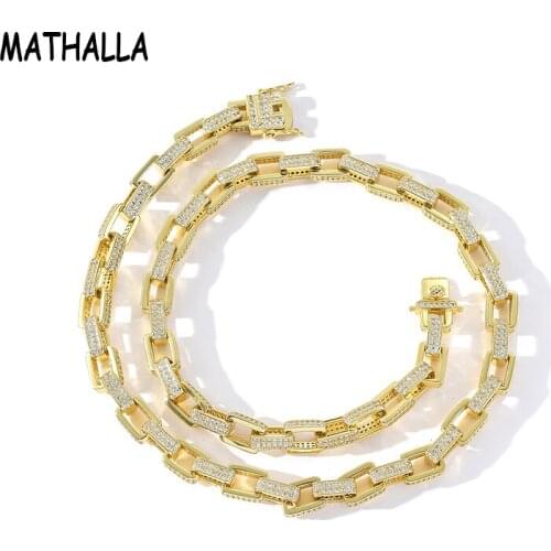 MATHALLA New 8mm Box Chain Necklace Micropavé Cubic Zircon Gold Silver Necklace Hip Hop Mens Womens Jewelry Gifts