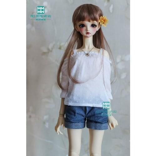 BJD doll clothes fits 60cm 1/3 BJD doll fashion white suspenders shirt + denim shorts