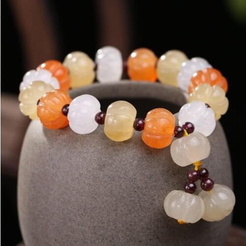 Original Design Pumpkin Golden Silk Jade Bracelet Feminine Garnet High-end Jewelry for Women