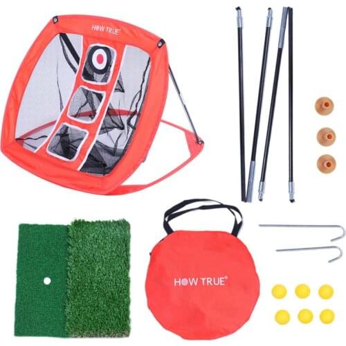 Golf Practice Chipping Net Set Portable Foldable Target Net Support Pole+Square Net+​Turf​+PU Ball+​Tee+​Hook+Bag for Go