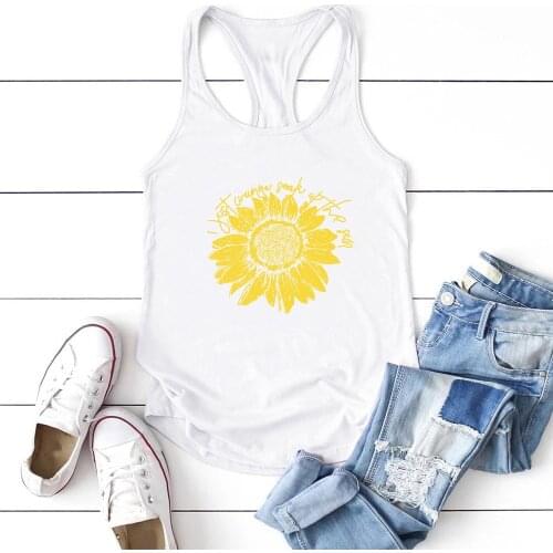 Sleeveless Women Summer Vest Top Graphic Round Neck Female Top Verano I Just Wanna Soak Up Sun Print Sunflower Tanks Tops
