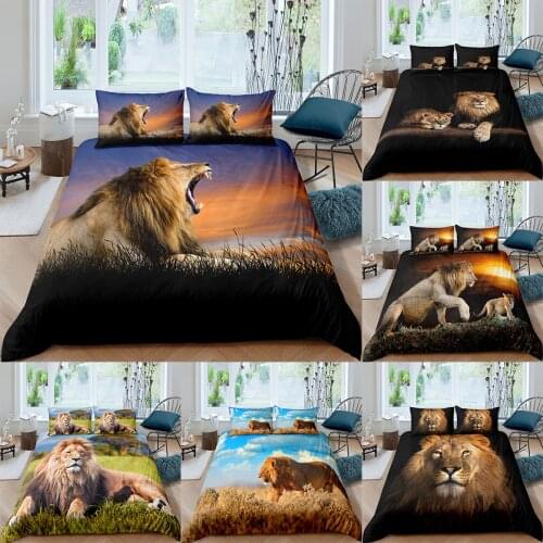 Dekbedovertrek 240x220 Lion Bedding Set Boys Teens 3D Wild Animals Duvet Cover Bedclothes 2/3pcs Home Luxury Housse De Couette