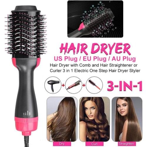 3 in 1 Professional Hair Dryer Brush One Step Hot Air Brush Volumizer Blow Straightener Curler Curling Iron Hair Styler Comb