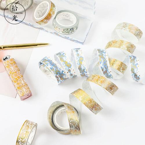Gold Foil DIY Craft Glitter Paper Adhesive Stickers Chinese Pattern Washi Tape 15mm x 5m