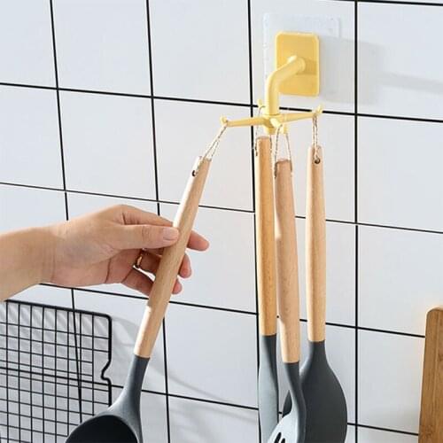 Self Adhesive Wall Hook Sticker Rotatable Four Claw Hook for Kitchenware Hook Storage Rack Holder Kitchen Bathroom Accessories