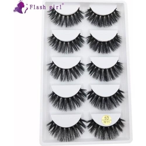 Most Popular 5 Pairs Mink Eyelashes In Bulk Natural Thick False Eye Lashes Makeup Soft Eyelash Extension 5D-W11