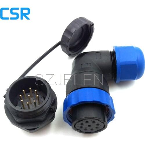 SD20TA-ZM,IP67 90 degree elbow waterproof 9 pin connector, Panel mounting power cable plug and socket, 9pin Automobile connector