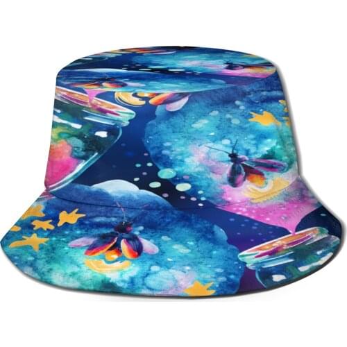 CINESSD Fishermans Hat Unisex Fashion Bob Cap Watercolor Fireflies In A Jar Hip Hop Gorros Panama Windproof outdoor Bucket Hat