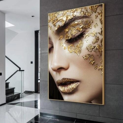 Modern Art Canvas Poster Gold Woman Print Oil Painting Cuadros Figure Wall Pictures For Living Room Decoration Mural Frameless