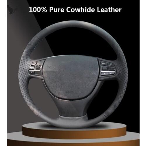 Hand-stitched Black Genuine Leather Steering Wheel Cover for BMW F10 F07 (GT) 2009 2010 2012 2013 2014 2015 2016 2017 F11