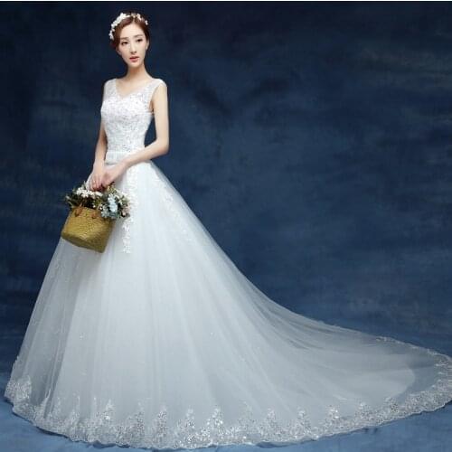 Tailed Wedding Dresses 2019 New Style Long Tail Brides Wedding Dress Plus Size Ball Gowns Lace Up Dress