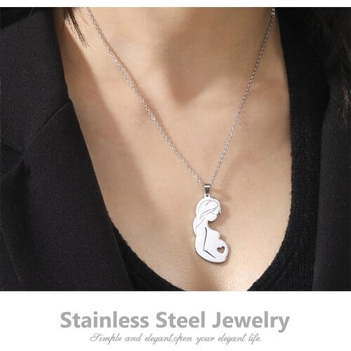 Teamer Pregnant Woman Pendant Necklace Love Family Mom Dad Baby Fashion Stainless Steel Choker Chain Necklaces Jewelry Gift