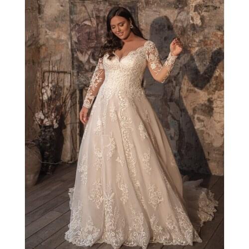 Vestidos De Novia Long Sleeve Plus Size Wedding Dress O-Neck Robes De Mariage Appliques Tulle Hochzeitskleid Sexy Bridal Gowns