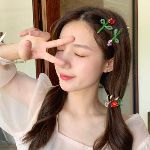 2 PC/Set Women Girls Shiny Crystal Flowers Hair Clips Scrunchies Rubber Bands Sweet Hair Bands Hairpins Female Hair Accessories