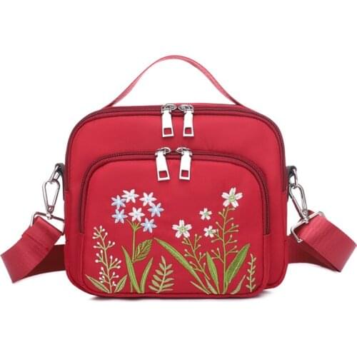 Embroidery Flower Crossbody Bags For Women 2021 High Quality Waterproof Nylon Shoulder Messenger Bag Small Purse Ladies Handbag