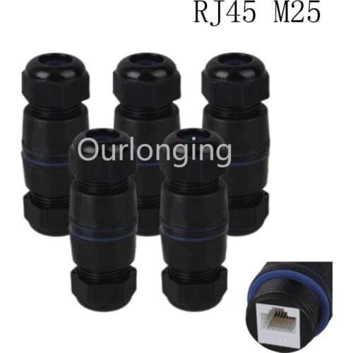 5PCS RJ45 Coupler Waterproof IP68 Cable Wire Connector Protection M25 Gland No Shield Double Cable Use Outdoor Equipment