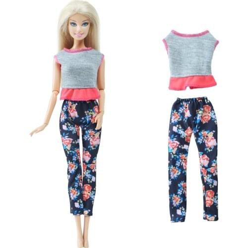 1 Set Casual Doll Outfit Yoga Floral Trousers Sport Daily Wear Shirt Girl Handmade Clothes for Barbie Doll Accessories Toy Gift