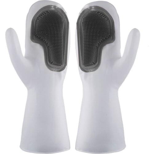1Pair Dishwashing Cleaning Gloves 2 in 1 Scrubber Dish Washing Sponge Silicone Rubber insulation Non-slip Multi Kitchen Tool