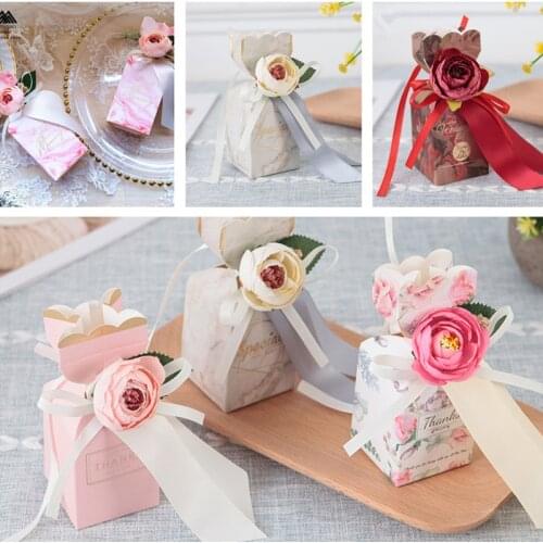 10pcs Marble Packaging Box Wedding Favor and Sweet Dragee Gift Bags Candy Box for Wedding Birthday Wrapping Paper with Flower