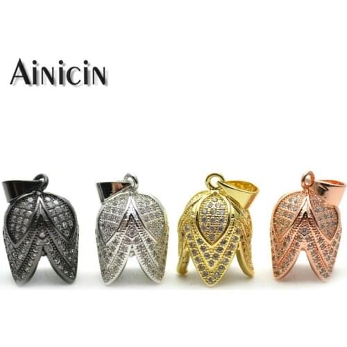 10pcs Tulip Receptacle Shape Tassel Caps End Beads Rhinestone Crystal Micro-inserts Copper Pendants DIY Jewelry Making Findings