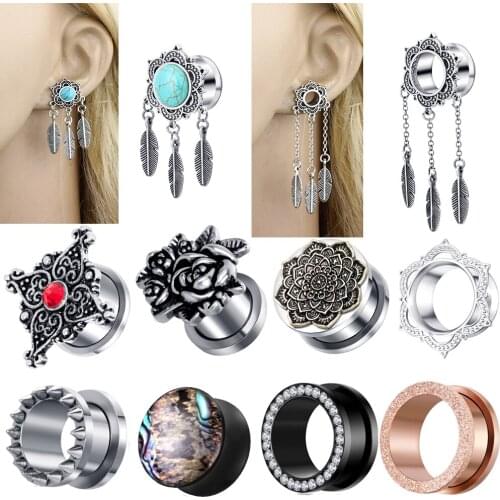 TIANCIFBYJS 2PCS Plugs and Tunnels Glitter Screw Rose Gold Ear Gauges Plug Piercing Stretcher Expander Body Piercing Dangle