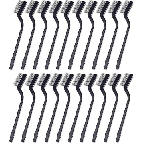 20 Pieces Mini Handle Stainless Steel Wire Bristles Brush Set for Cleaning Welding Slag, Stain and Rust (Silvery)