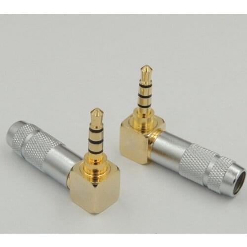 3pcs gold plated brass Solder Stereo 4 Pole 3.5mm Plug male headphone jack 90 Degree right Angle Jack Cable adapter connector