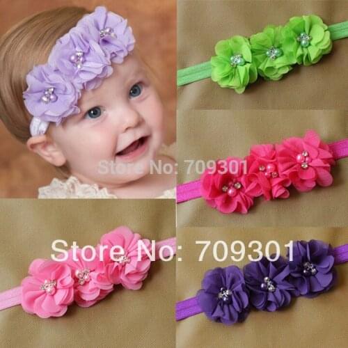 Solid chiffon flower headbands infant headbands child headbands chiffon pearl diamond flower headbands 36pcs