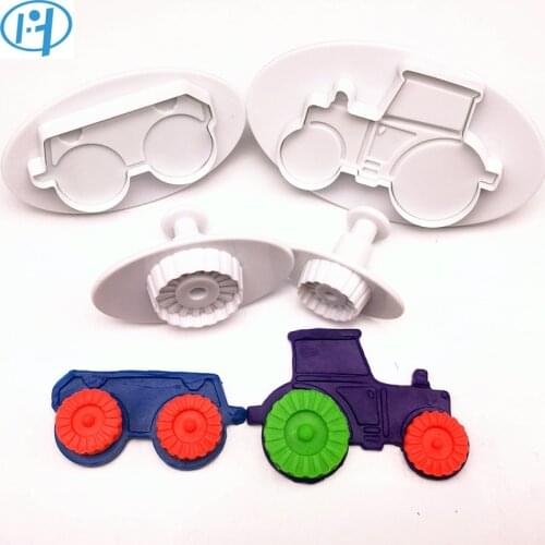 4pcs Car trattore Tractor Set Plastic Plunger Cutter Cookie Mold Embossing Cake Decorating Tool Cake fondant mold Cartoon DIY