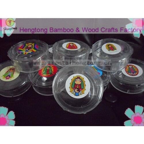 Free ship 10pcs/set transparent plastic rosary box,round gift box with baby virgin of Guadalupe icon for 7mm bead rosary