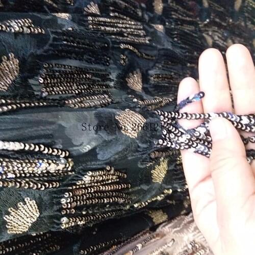 Sequin lace with tassel for costumes sequins african women clothing fabric latin fringe dress material BZL-121355