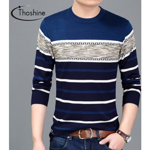 Thoshine Brand Spring Autumn Style Men Knitted Thin Sweaters Striped Long Casual Wool Pullovers Male Fashion Knitting Outerwear