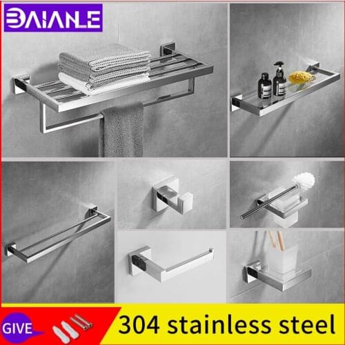 Towel holder bath hardware sets stainless steel towel rack soap holder toilet coat hook wall rack Bathroom shelf Toilet brush