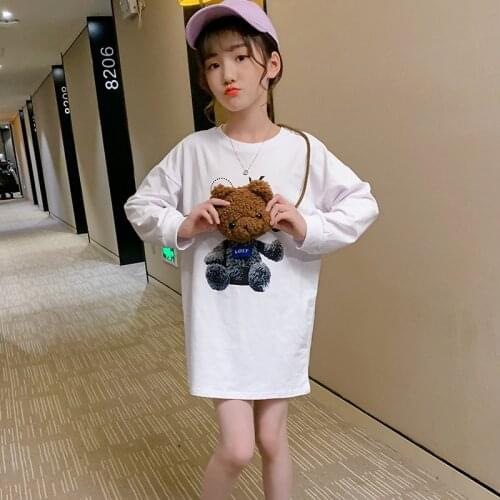 Kids Girls Dress Cotton Bear print Long Sleeve Girls Clothing Spring Casual Children Girls Dress 4 5 6 7 8 9 10 11 12 13 14 Year