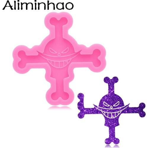 DY1216 Mirror Halloween Cross Skull Mold, Flexible Silicone Rubber Keychain Mold, Epoxy Resin Polymer Clay Jewelry Necklace Mold