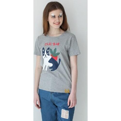 Cute Dog Printed Women Tee Tops Short Sleeve Loose Ladies T-shirts Cotton Oversize Summer New O Neck Men Gray T Shirt Naughty