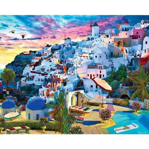 GATYZTORY DIY Oil Painting By Numbers Santorini Landscape Frameless Paint By Numbers Canvas Painting Home Decor gift 60x75cm