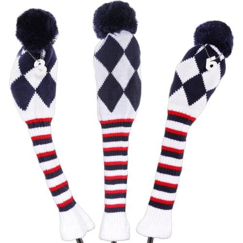 3pcs Golf Club #3 #5 Knit Pom Pom Head Cover Driver Fairway Wood Hybrid Headcover for Driver Club Fairway Woods Club