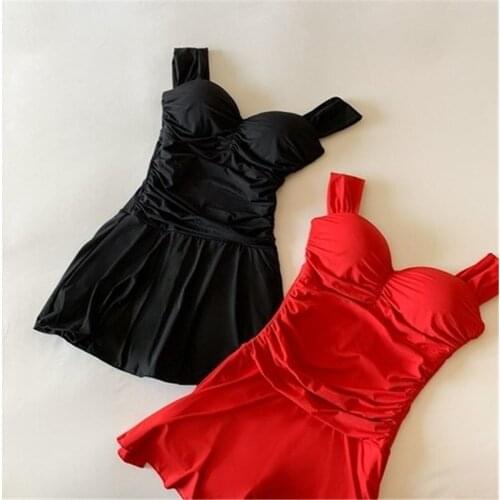 Girl conservative swimsuit cover slim red bikini sexy black dress one-piece beach suit swimwear women sexy swimsuit