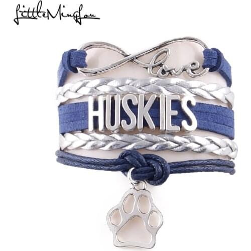 Little Minglou Infinity Love HUSKIES bracelet dog paw charm leather wrap men bracelets & bangles women jewelry drop shippping
