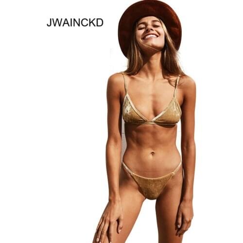 JWAINCKD Bikini 2019 Women Push-Up Padded Bra Beach Swimsuit Sexy Corduroy fabric Solid Bikini Set Swimwear Bathing Suit Biquini
