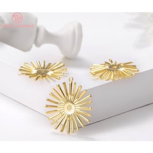 10PCS 25x28MM Hole 1MM 24K Gold Color Brass Sun Flower Charms Base Pendants High Quality DIY Jewelry Making Findings Accessories