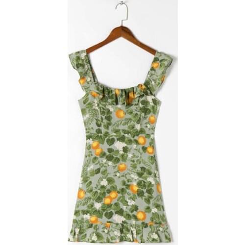 Summer Womens Casual Printed Ruffled Slim Sling Dress
