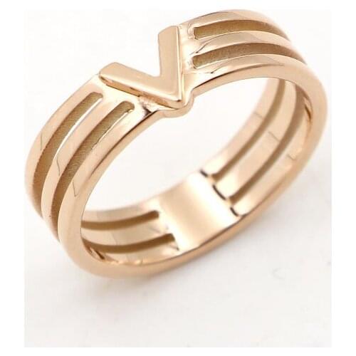 Martick Free Shipping 316L Stainless Steel With V Letter Wide Hollow Out Ring For Lovers Rose Gold Ring Jewelry R40