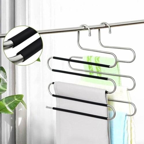 MultiFunctional Stainless Steel Trouser Hanger 5 Layers Pant Storage Cloth Rack S-type Non-slip Drying Rack Bathroom Organizer