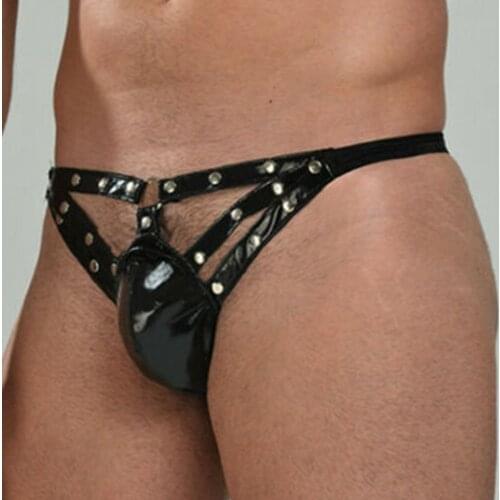 Men Faux Leather Ring Thong Underwear Brief G-String Underpants Jockstrap Mens Thongs String Bikini Penis Erotic Sexy Lingerie