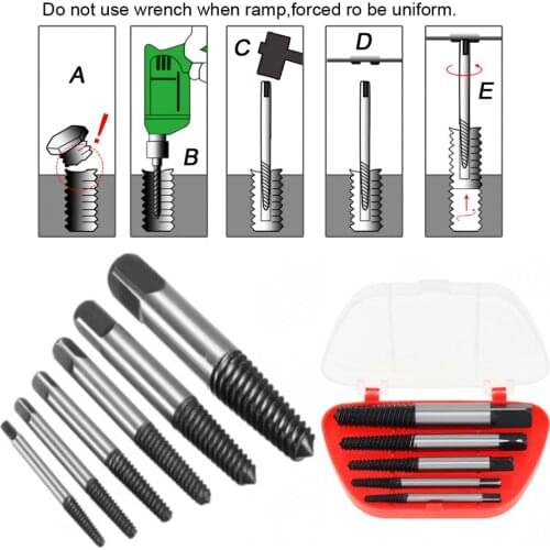 6Pcs Screw Extractor Center Drill Bits Guide Set Broken Damaged Bolt Remover Removal Speed Easy Out Set